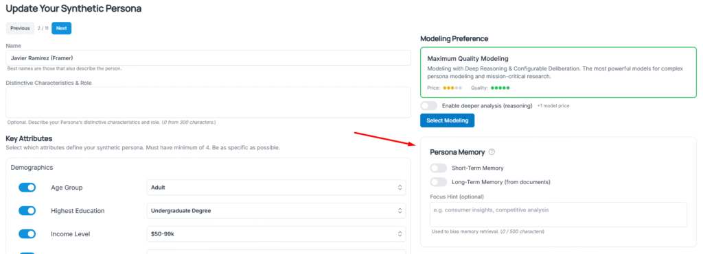 OpinioAI Synthetic Memories